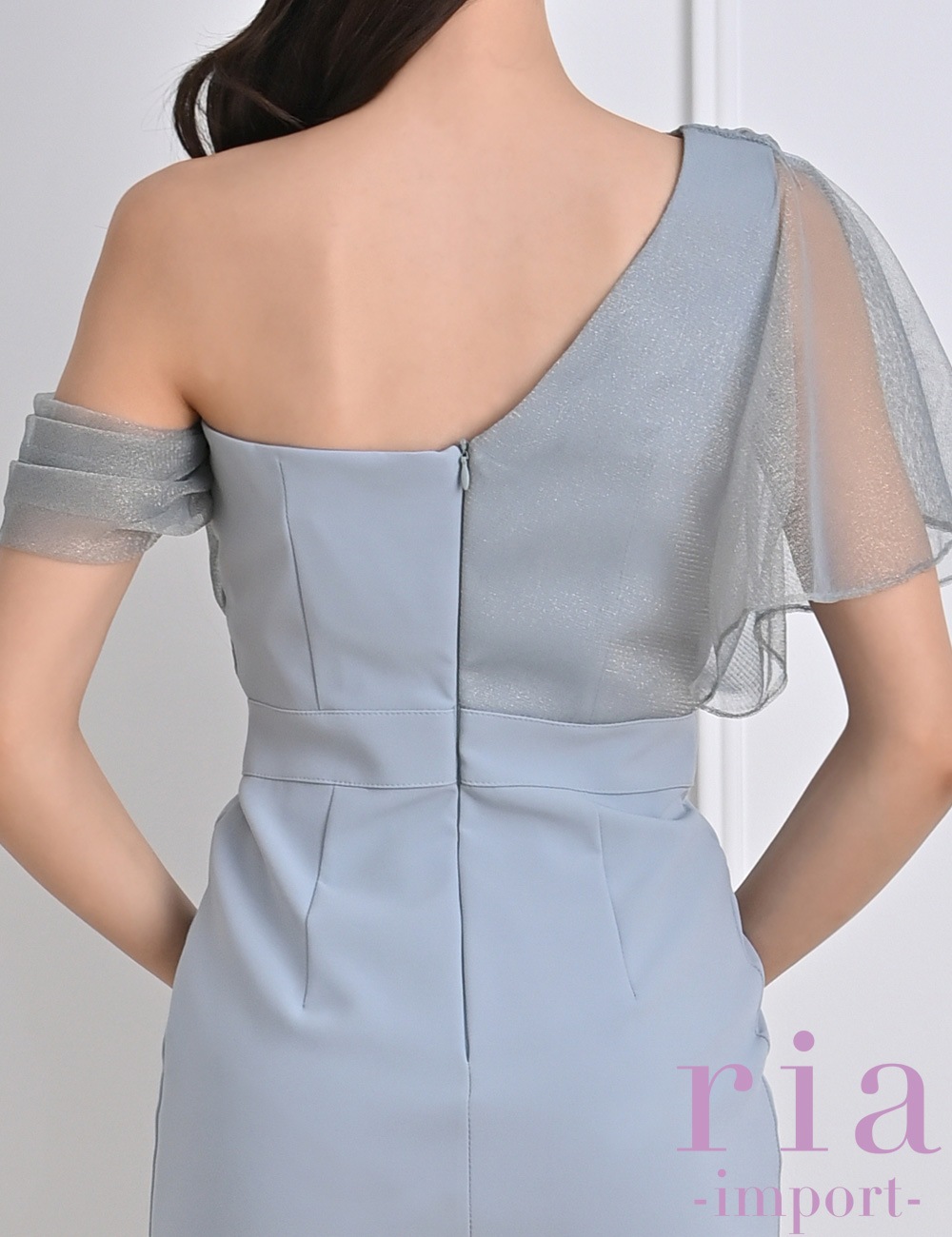 【ria】丈長/ドレス/タイト/ワンショル/ワンピース/ブルーグレー/チュール