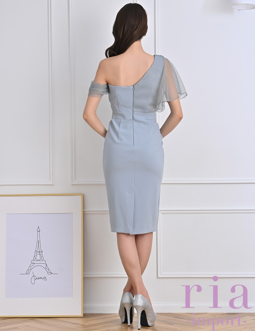 【ria】丈長/ドレス/タイト/ワンショル/ワンピース/ブルーグレー/チュール