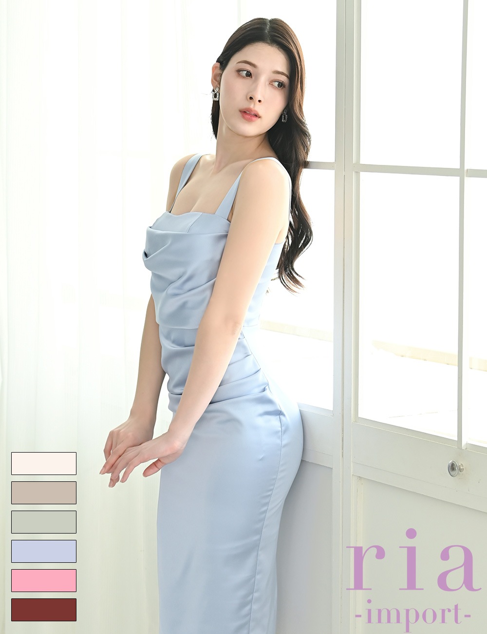 andresd サテンミニマルドレス マキシ丈　ブルー andresd サテンミニマルドレス マキシ丈 ブルー andresd サテン