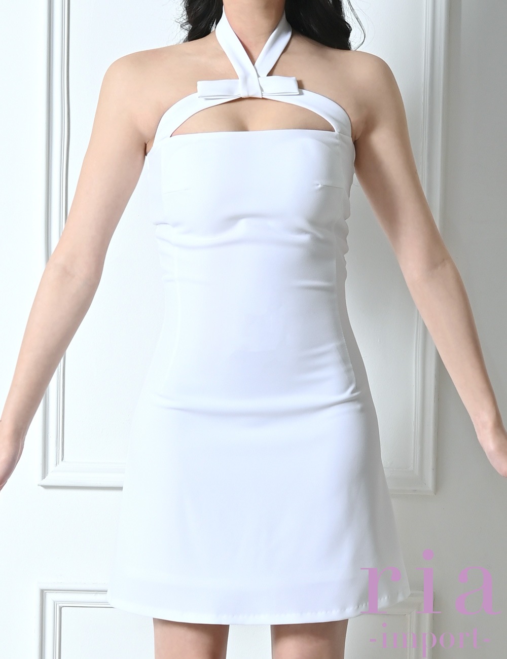 ria】ミニ/ドレス/ワンピース/ホワイト/ホルターネック/フレア ria】ミニ/ドレス/ワンピース/ホワイト/ホルターネック/フレア