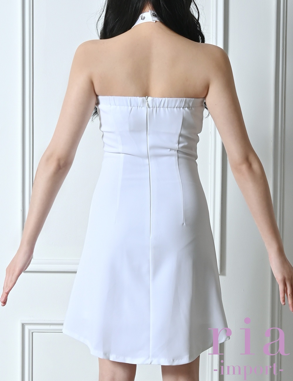 【ria】ミニ/ドレス/ワンピース/ホワイト/ホルターネック/フレア/リボン