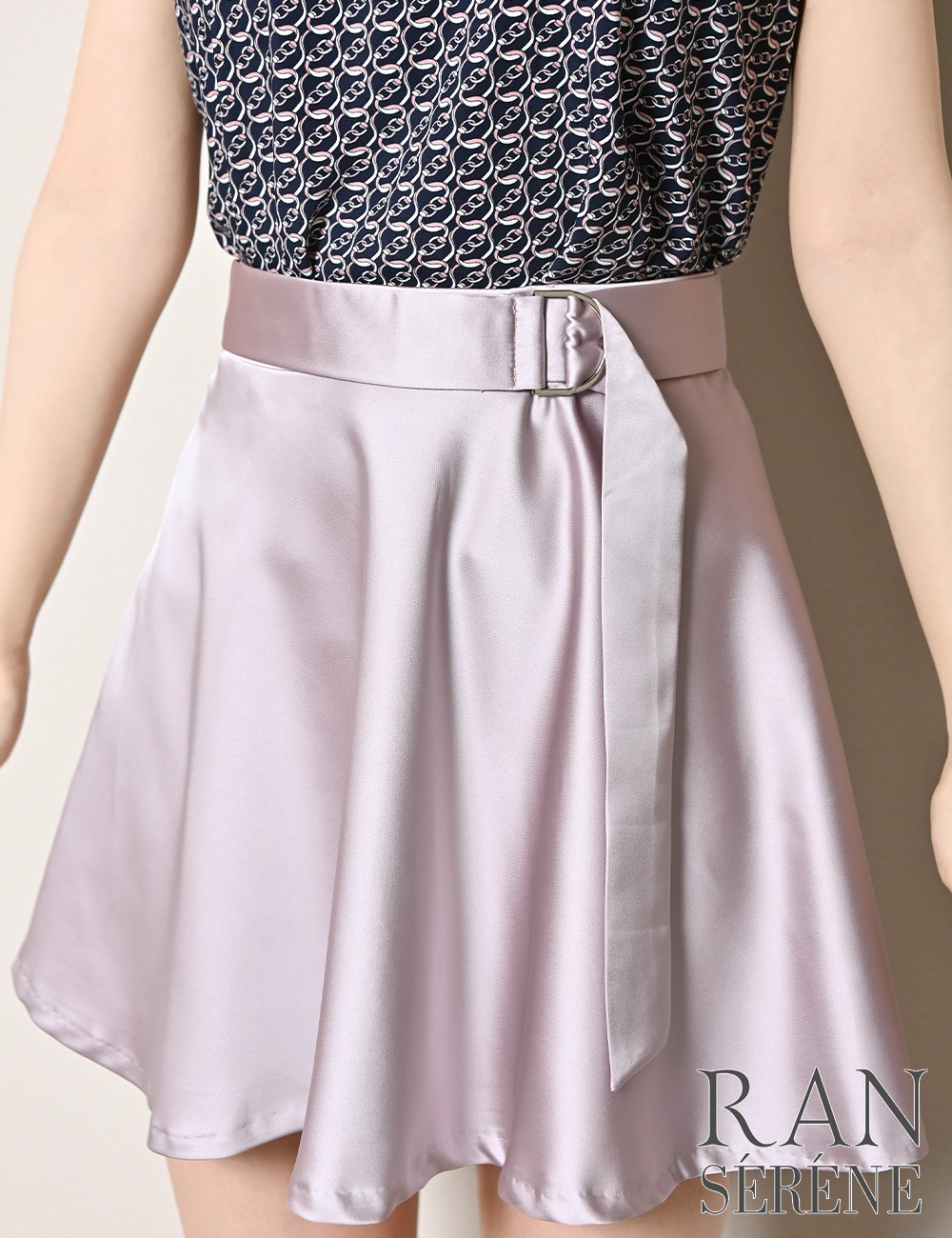 [即納][instock]【RAN SERENE】ミニ/ドレス/セットアップ/ネイビー/ピンク/アメスリ/フレア/リボン/柄
