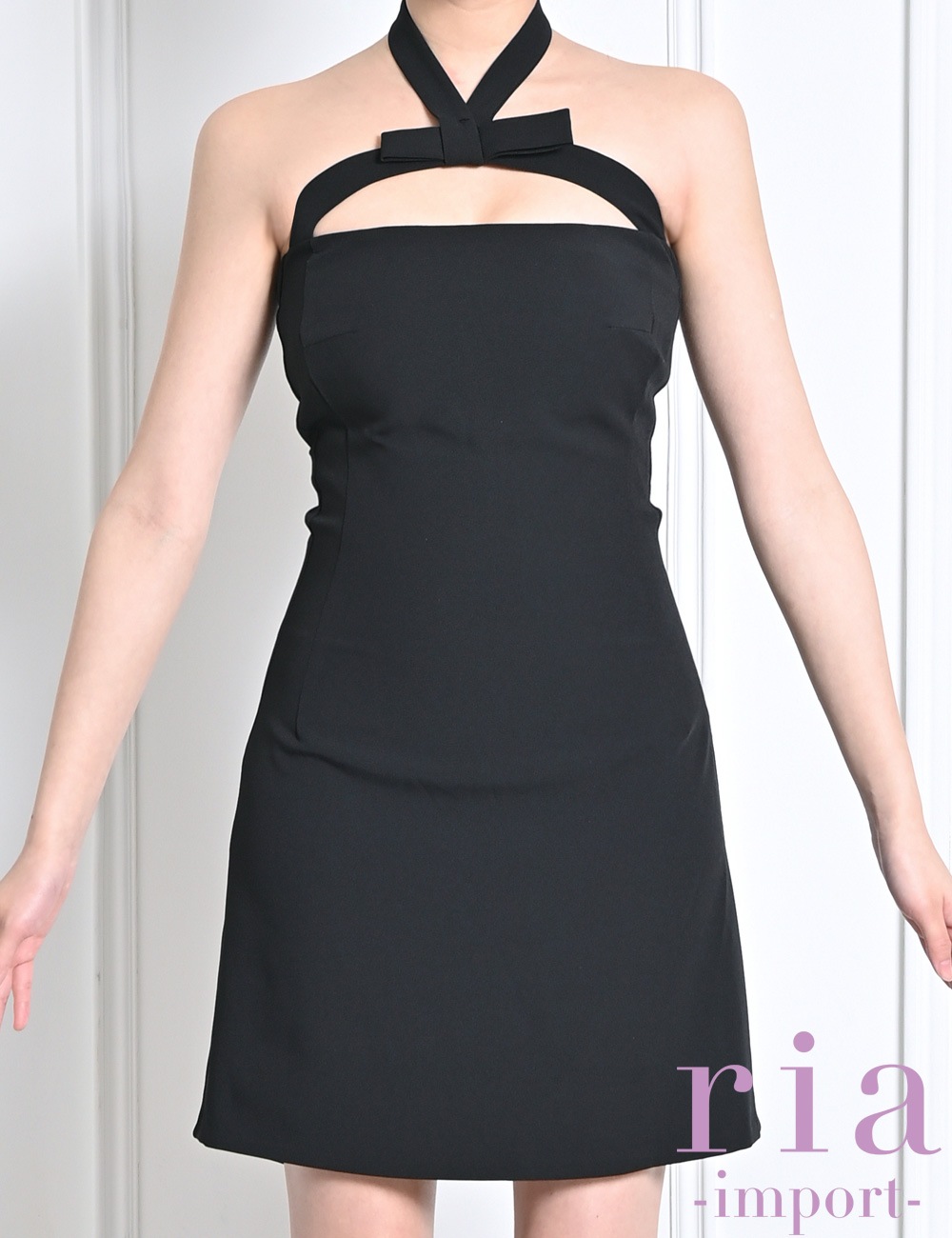 【ria】ミニ/ドレス/ワンピース/ブラック/ホルターネック/フレア/リボン