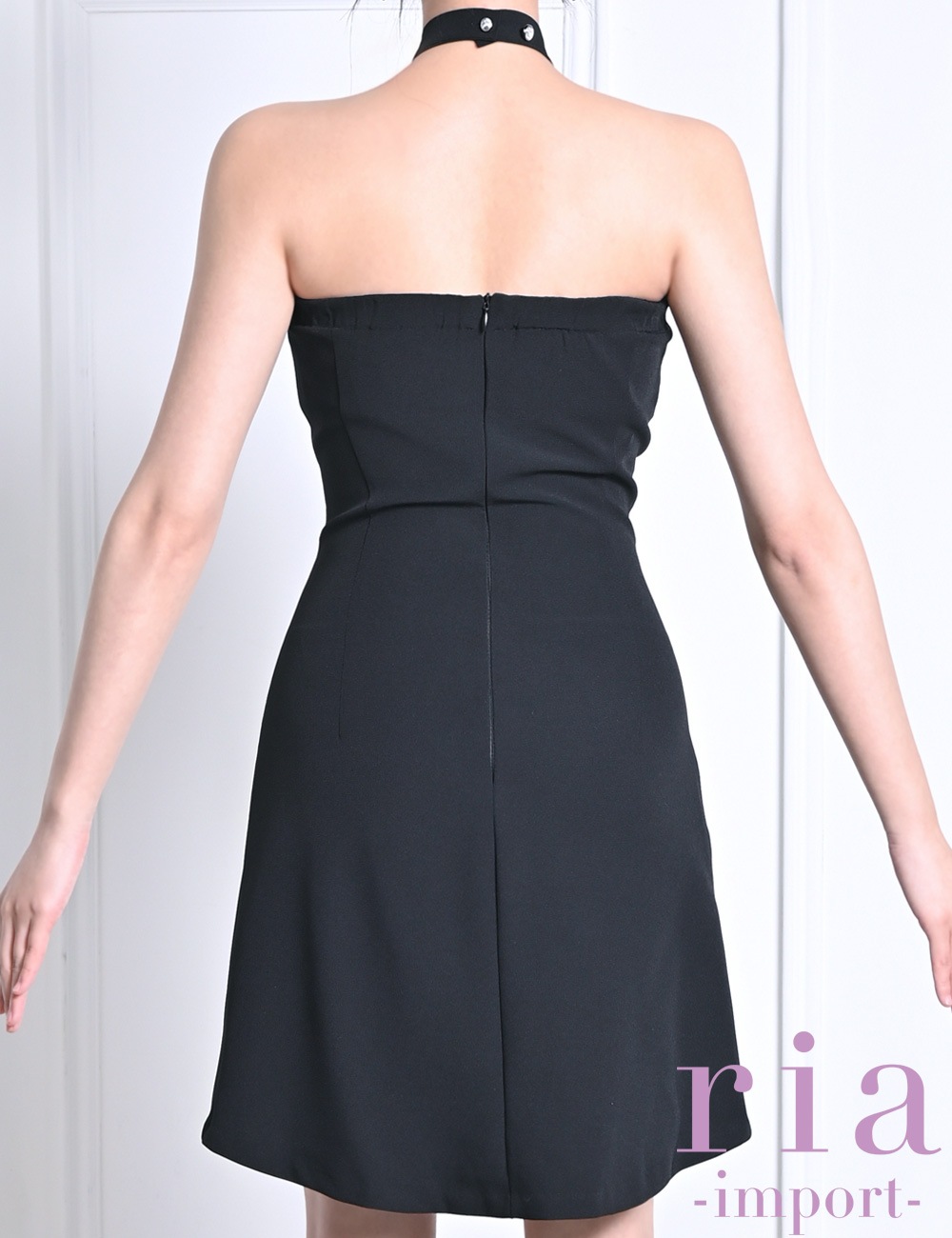 ria】ミニ/ドレス/ワンピース/ブラック/ホルターネック/フレア