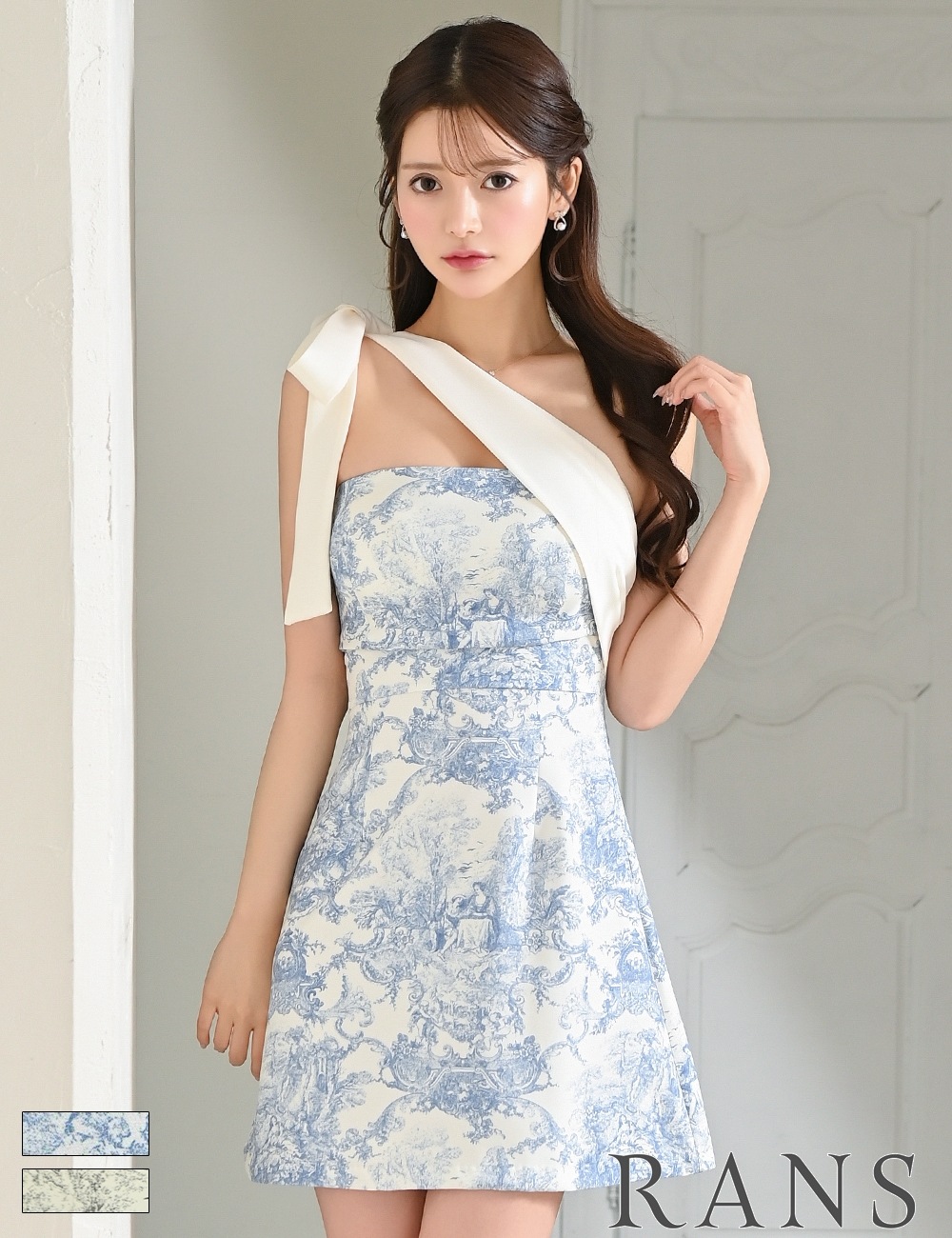 即納][instock]【RANS】ミニ/ドレス/ワンピース/ブルー/ワンショル
