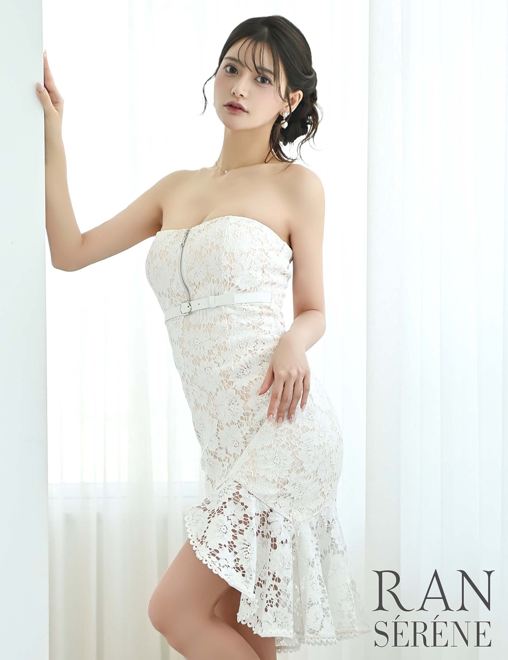 [即納][instock]【RAN SERENE】丈長/ドレス/ワンピース/ホワイト/ベア/マーメイド/ベルト/レース