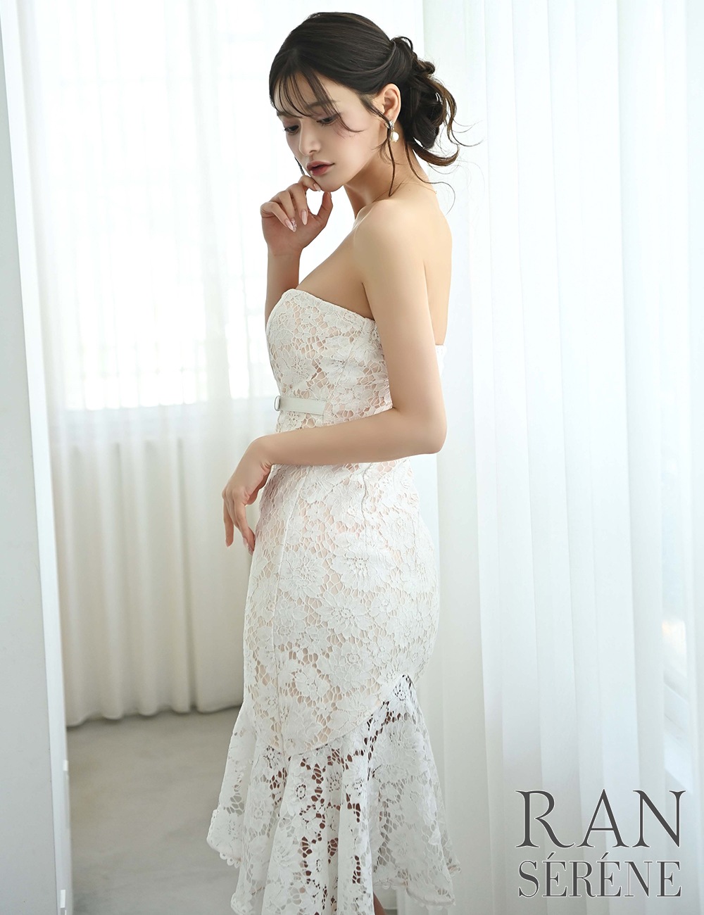 [即納][instock]【RAN SERENE】丈長/ドレス/ワンピース/ホワイト/ベア/マーメイド/ベルト/レース