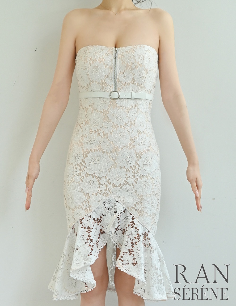[即納][instock]【RAN SERENE】丈長/ドレス/ワンピース/ホワイト/ベア/マーメイド/ベルト/レース