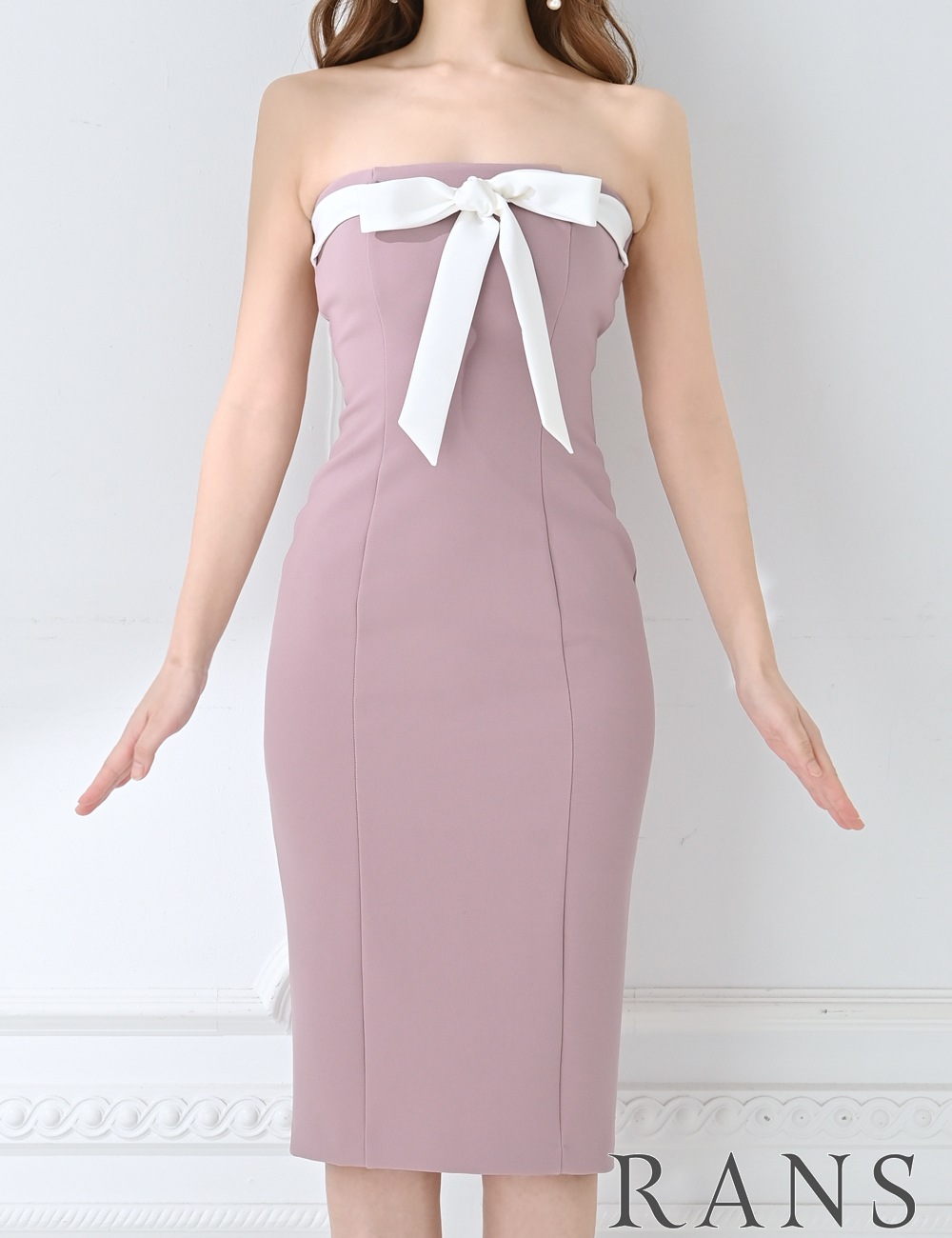 [即納][instock]【RANS】丈長/ドレス/ワンピース/ベア/タイト/ピンク/リボン