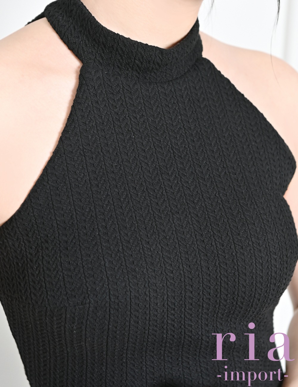 【ria】丈長/ドレス/ワンピース/ブラック/ホルターネック/タイト/ニット