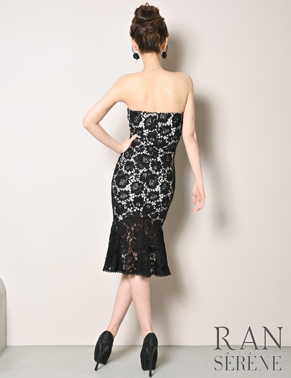[即納][instock]【RAN SERENE】丈長/ドレス/ワンピース/ブラック/ベア/マーメイド/ベルト/レース