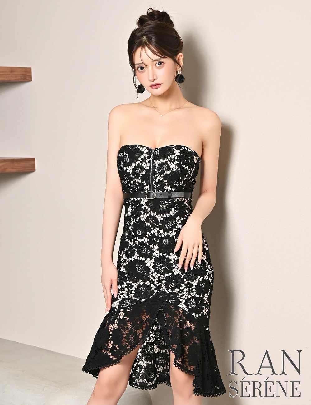 [即納][instock]【RAN SERENE】丈長/ドレス/ワンピース/ブラック/ベア/マーメイド/ベルト/レース