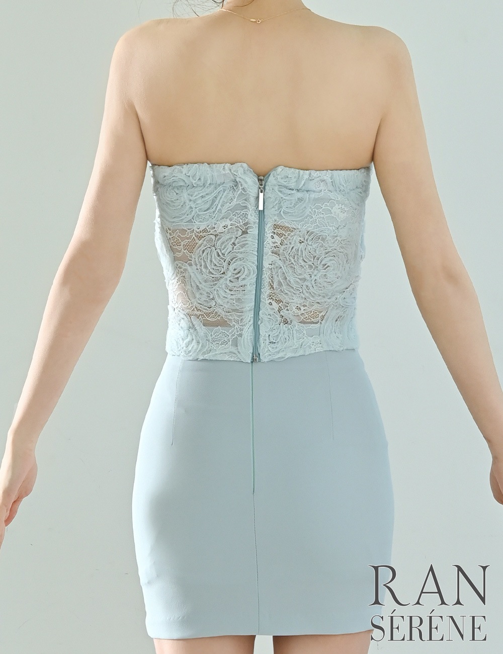 [即納][instock]【RAN SERENE】ミニ/ドレス/セットアップ/ブルー/ベア/タイト/レース/リボン