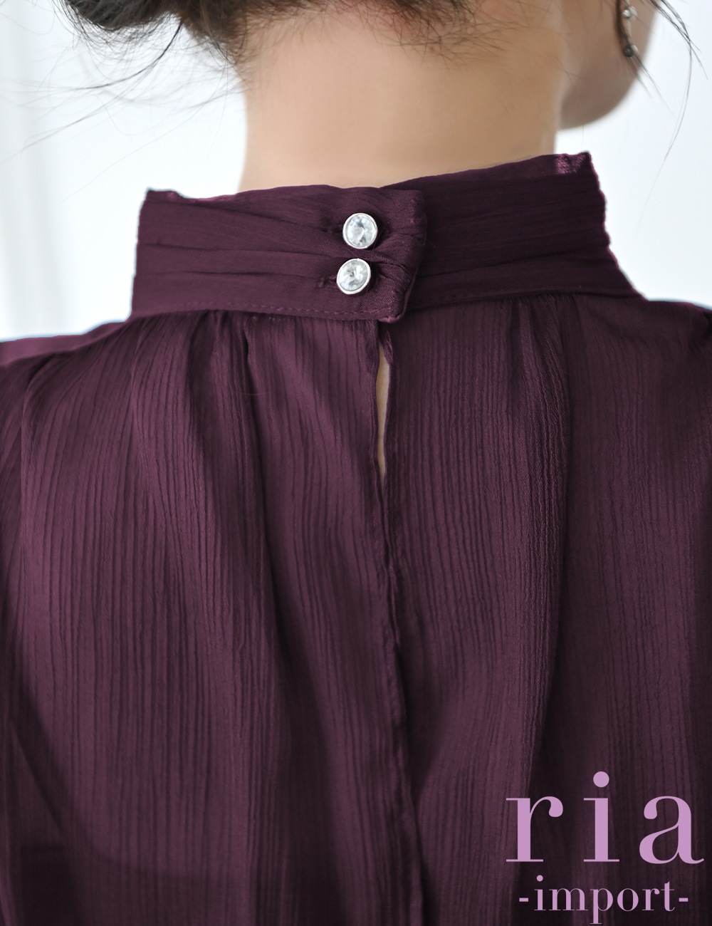 【ria】ミニ/ドレス/ワンピース/ワインレッド/袖あり/長袖/フレア/シフォン