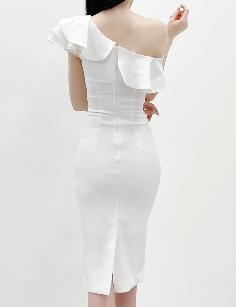 [instock]【AIDMAX】丈長/ドレス/ワンピース/タイト/ワンショル/ホワイト/フリル