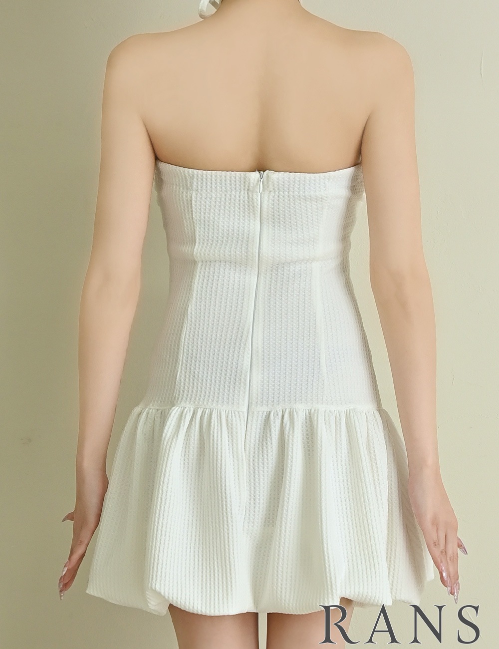 [即納][instock]【RANS】ミニ/ドレス/ワンピース/ホワイト/ベア/バルーンスカート/ワッフル生地/リボン