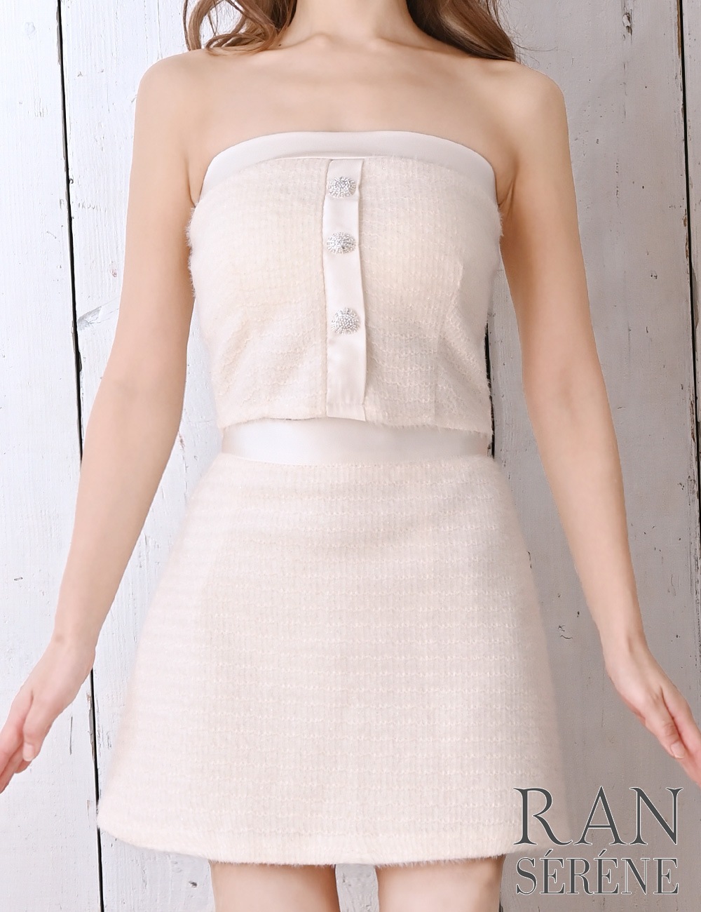 [即納][instock]【RAN SERENE】ミニ/ドレス/セットアップ/フレア/ホワイト/シャギーニット