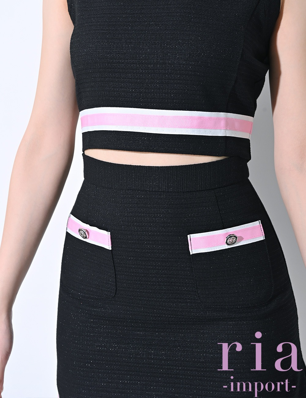 【ria】ミニ/ドレス/セットアップ/ブラック/ハイネック/タイト/バイカラー