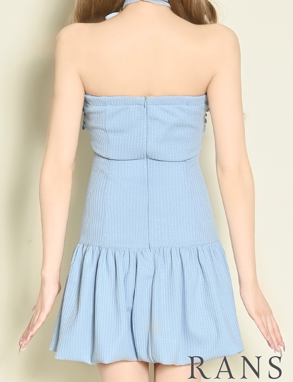 [即納][instock]【RANS】ミニ/ドレス/ワンピース/ブルー/ベア/バルーンスカート/ワッフル生地/リボン