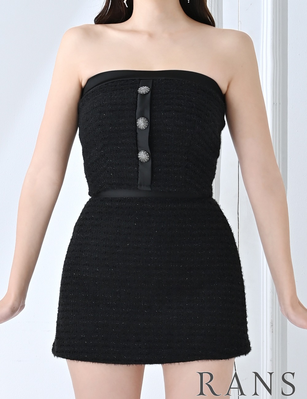 [即納][instock]【RANS】ミニ/ドレス/セットアップ/フレア/ブラック/シャギーニット