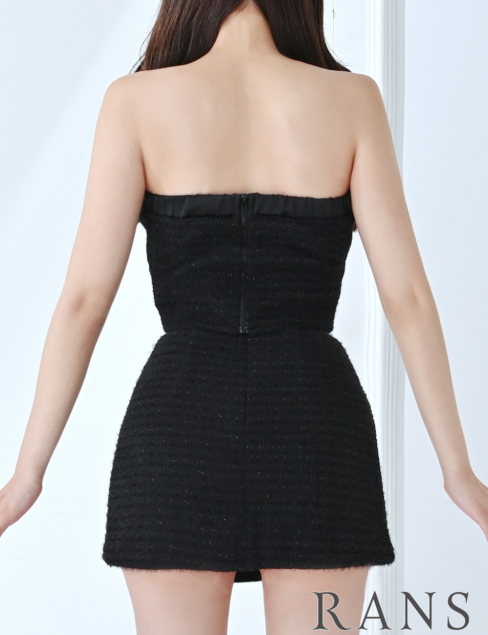 [即納][instock]【RANS】ミニ/ドレス/セットアップ/フレア/ブラック/シャギーニット