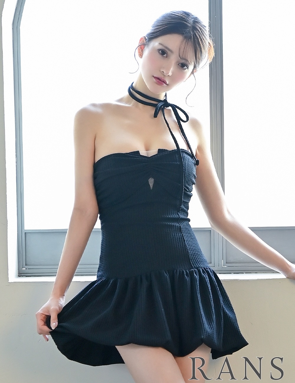 [即納][instock]【RANS】ミニ/ドレス/ワンピース/ブラック/ベア/バルーンスカート/ワッフル生地/リボン