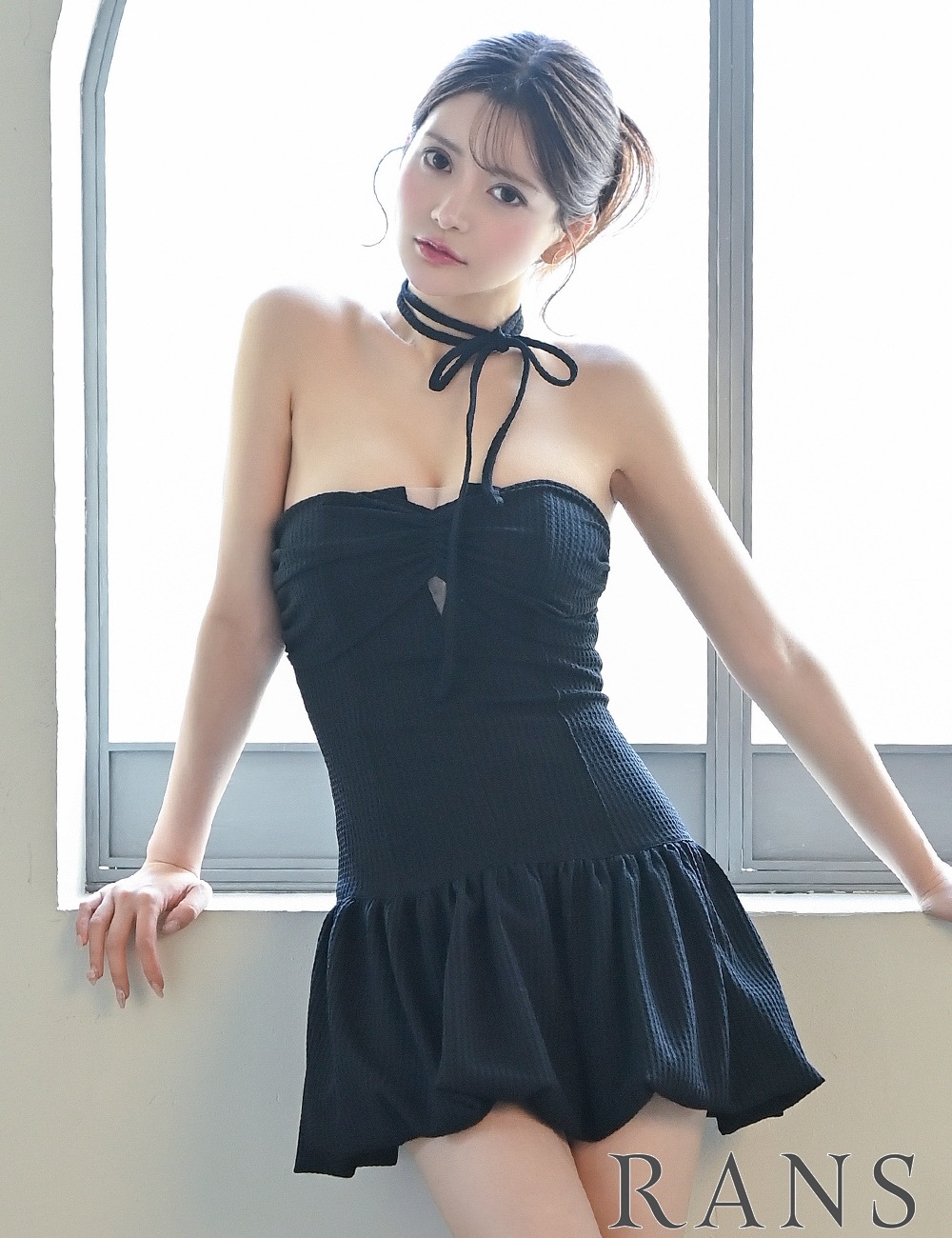 [即納][instock]【RANS】ミニ/ドレス/ワンピース/ブラック/ベア/バルーンスカート/ワッフル生地/リボン