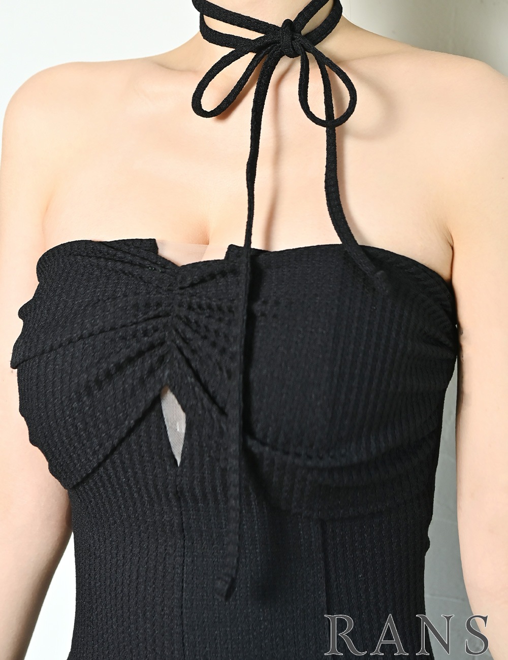 [即納][instock]【RANS】ミニ/ドレス/ワンピース/ブラック/ベア/バルーンスカート/ワッフル生地/リボン