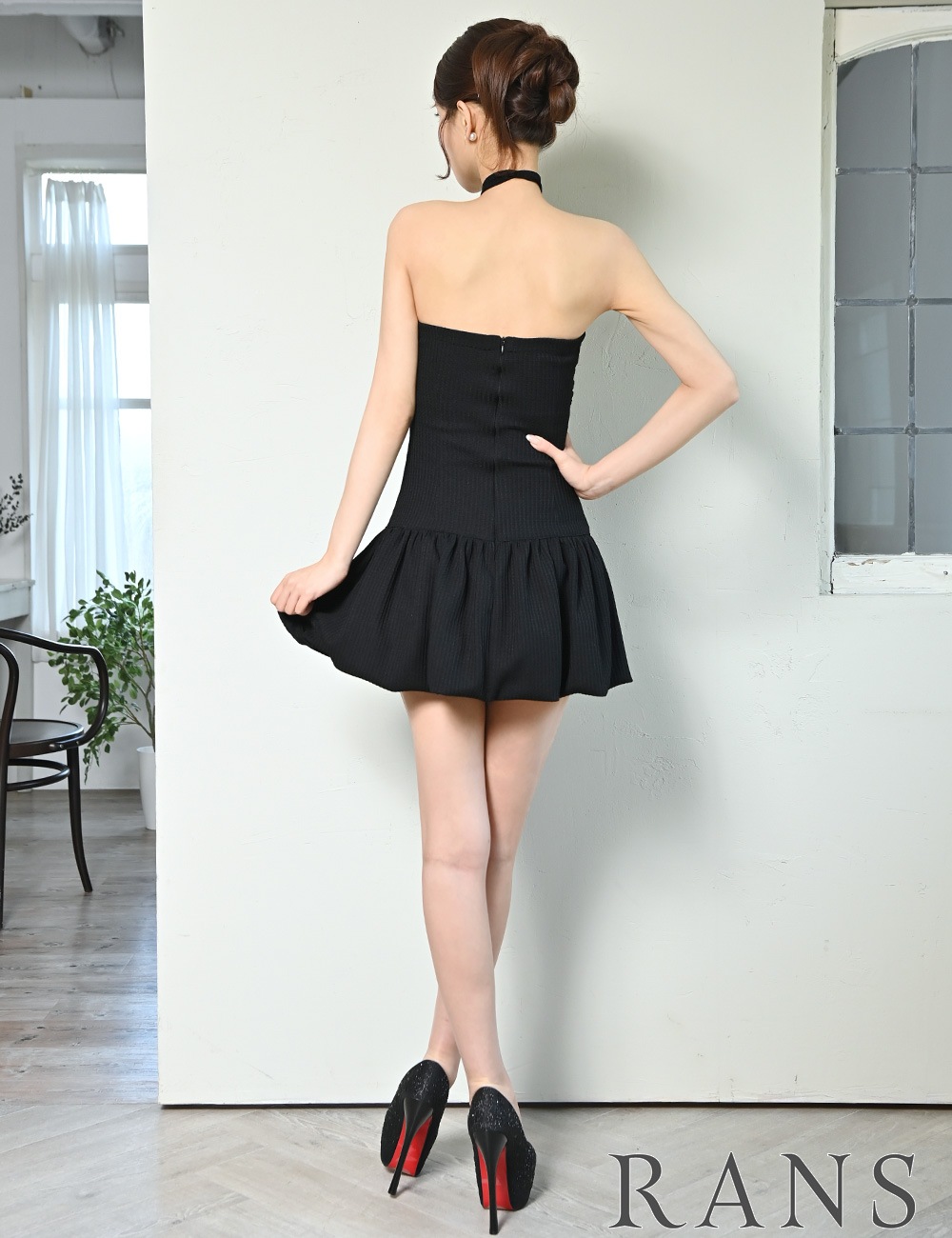 [即納][instock]【RANS】ミニ/ドレス/ワンピース/ブラック/ベア/バルーンスカート/ワッフル生地/リボン