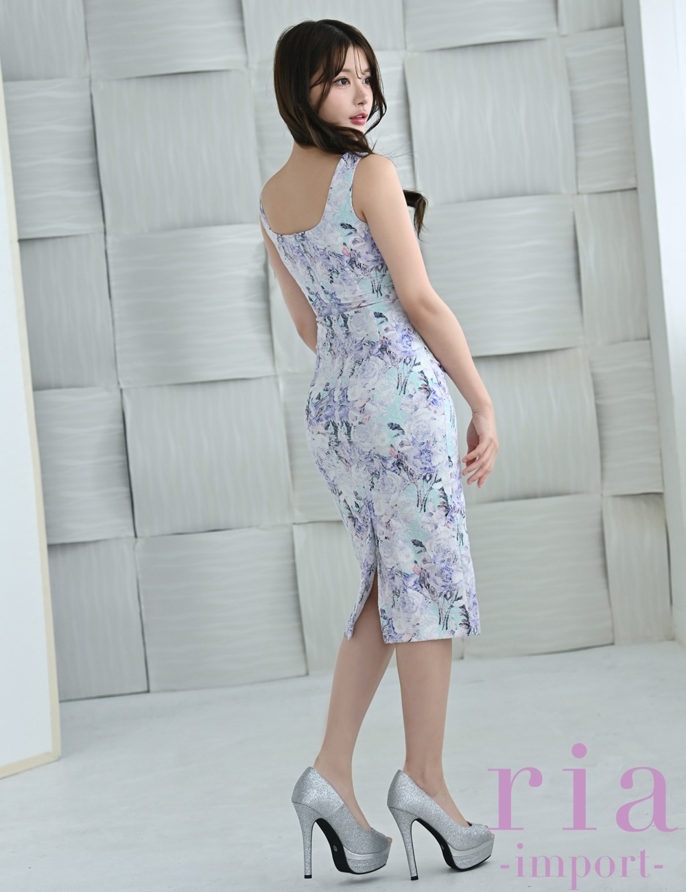 【ria】丈長/ドレス/ワンピース/ホワイト/パープル/キャミ/タイト/花柄