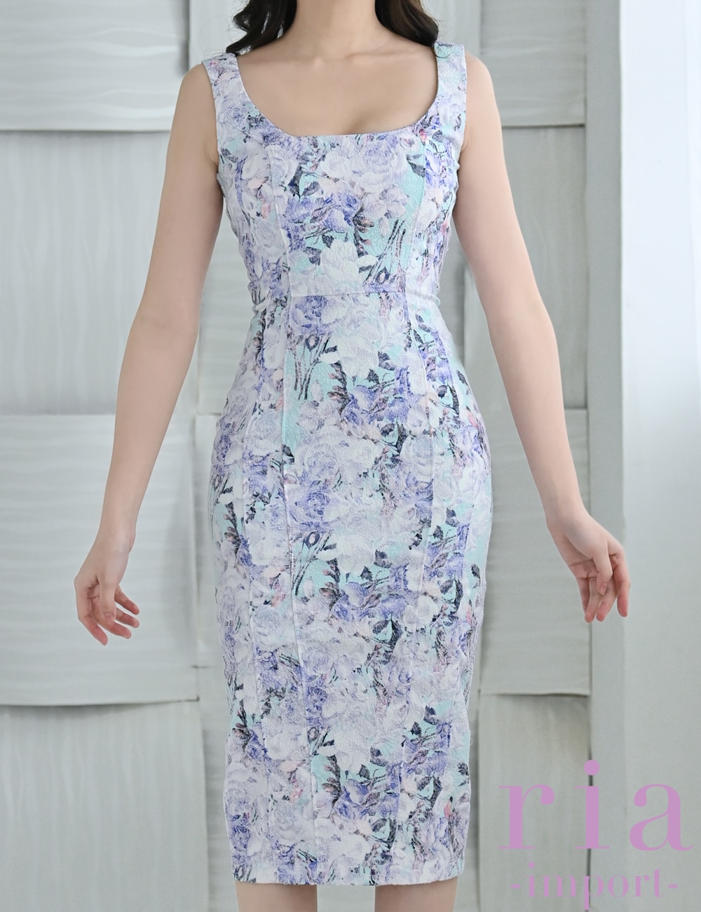 【ria】丈長/ドレス/ワンピース/ホワイト/パープル/キャミ/タイト/花柄