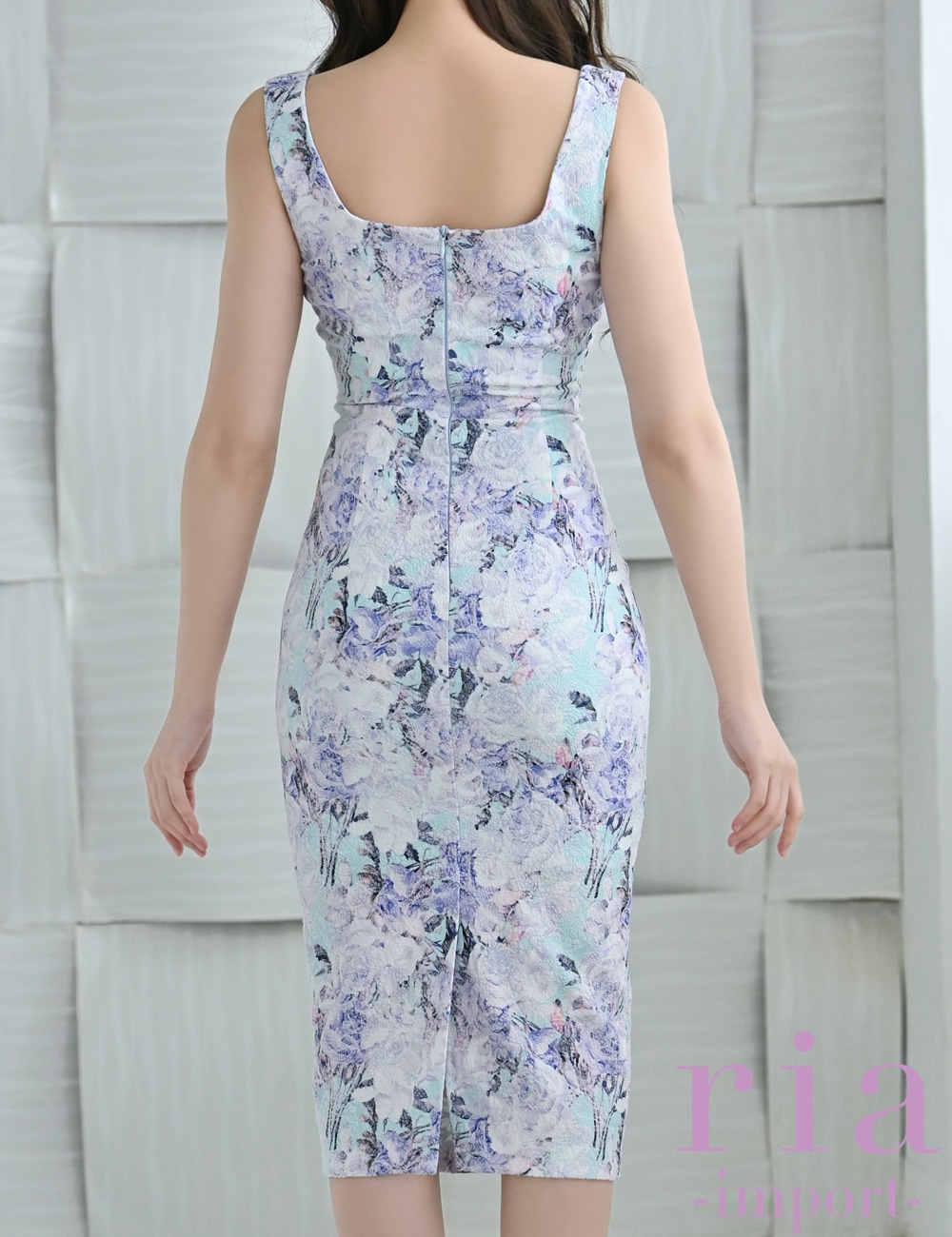 【ria】丈長/ドレス/ワンピース/ホワイト/パープル/キャミ/タイト/花柄