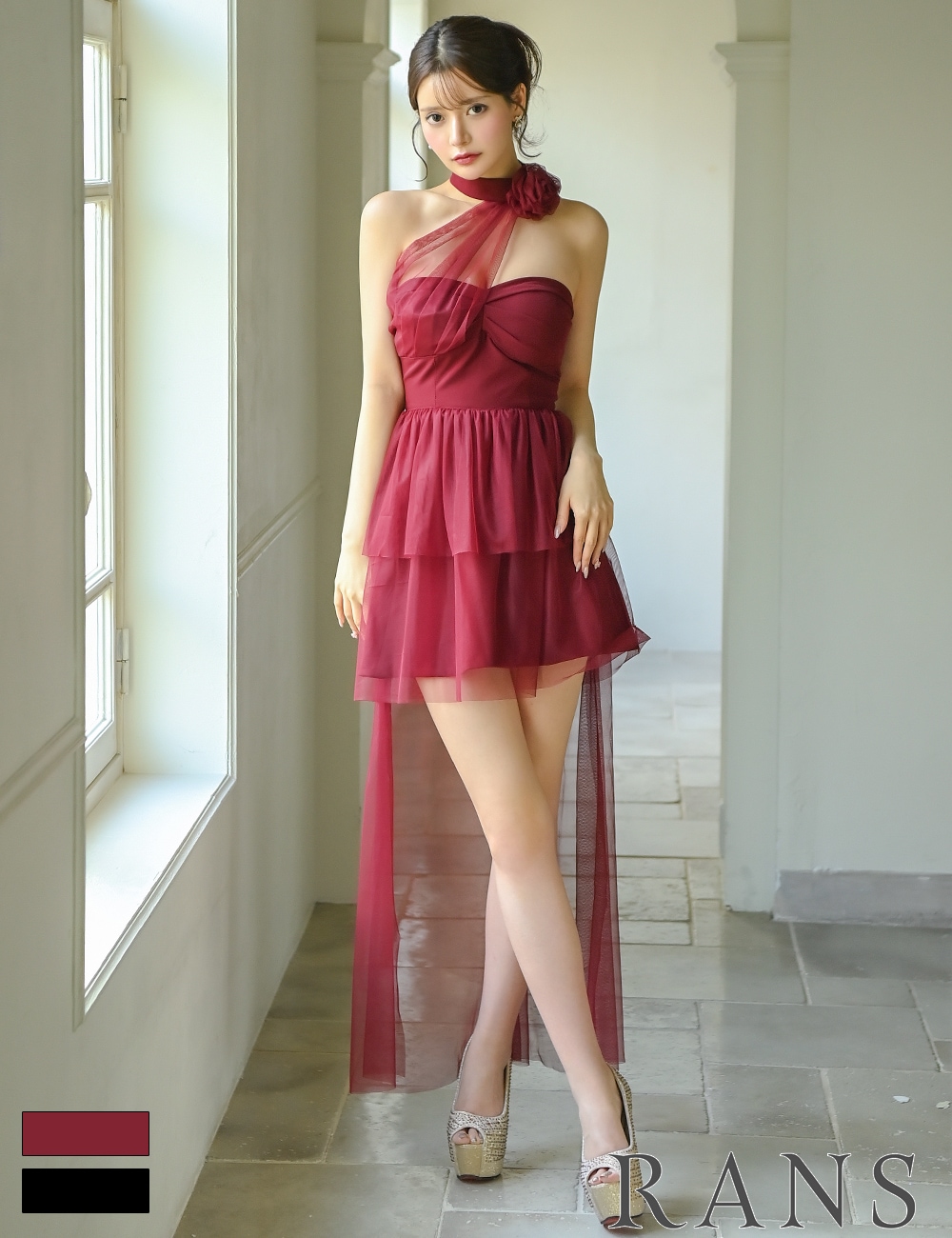 即納][instock]【RANS】ミニ/ロング/ドレス/ワンピース/レッド/フレア