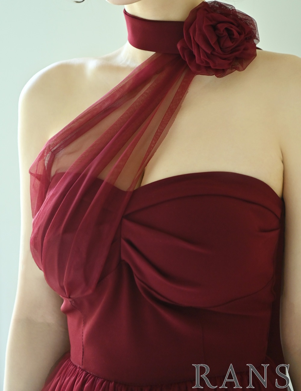 [即納][instock]【RANS】ミニ/ロング/ドレス/ワンピース/レッド/フレア/コサージュ/ローズ/シアー