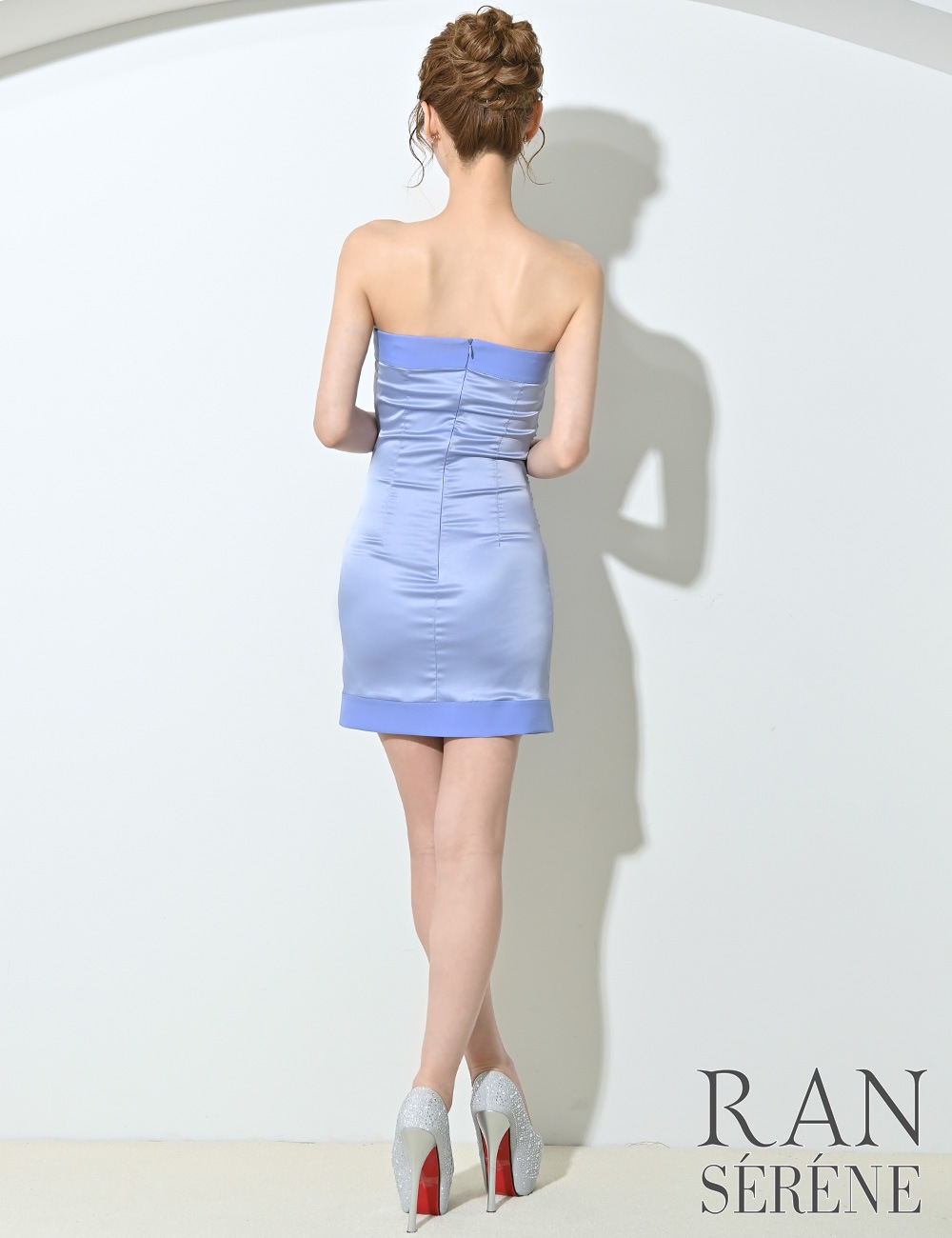 [即納][instock]【RAN SERENE】ミニ/ドレス/ワンピース/ブルー/ベア/タイト/サテン
