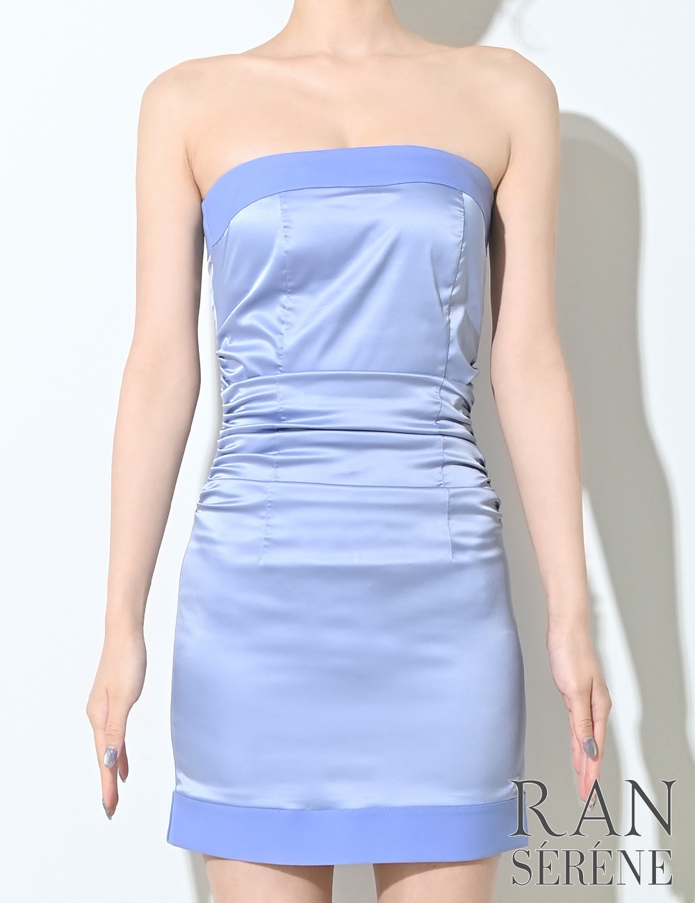 [即納][instock]【RAN SERENE】ミニ/ドレス/ワンピース/ブルー/ベア/タイト/サテン