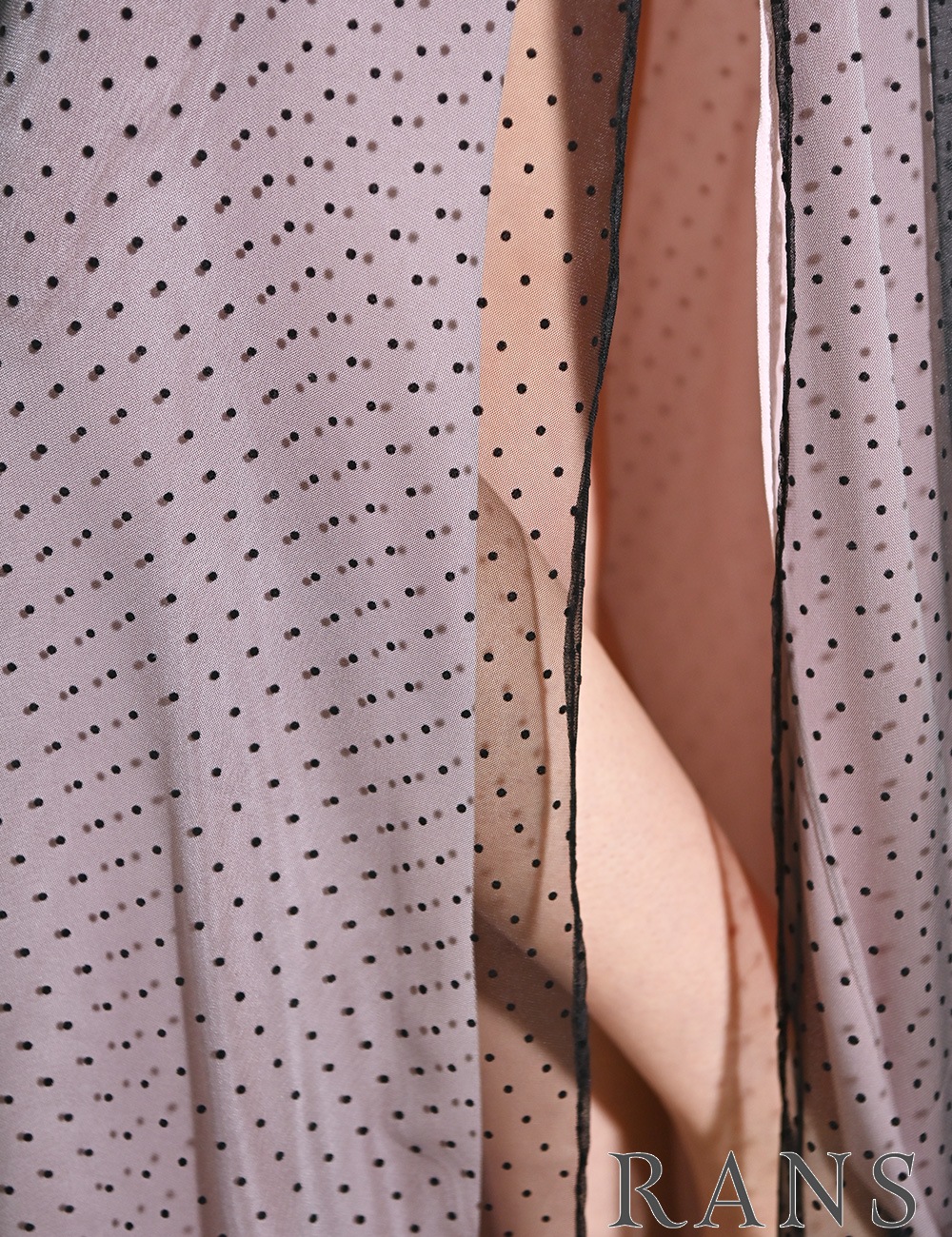 [即納][instock]【RANS】ロング/ドレス/ワンピース/ピンク/ベア/タイト/スリット/シフォン/ドレープ/ドット