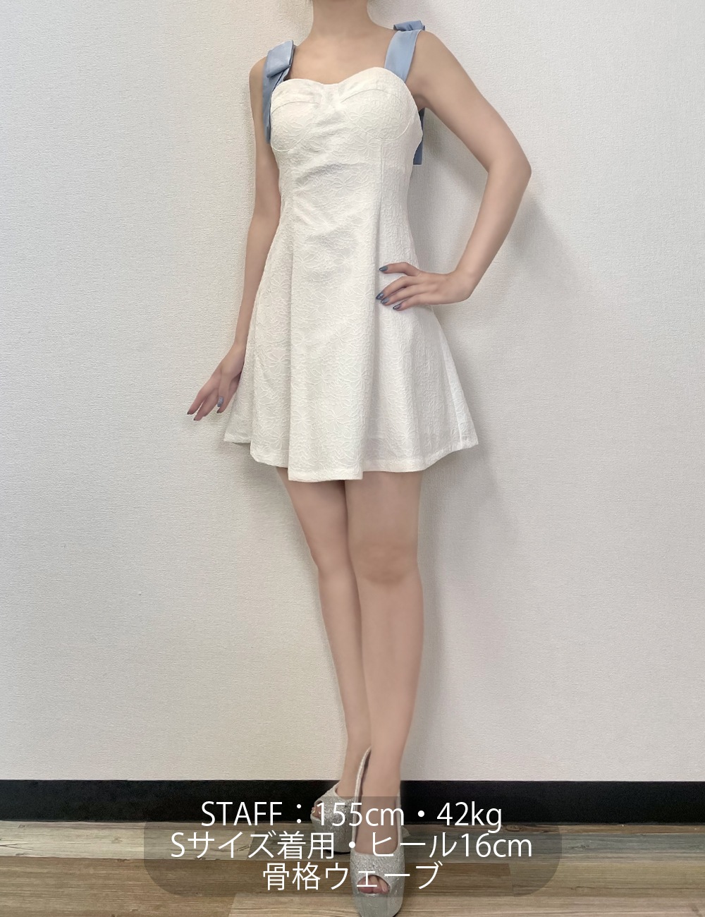 {送料.関税込} ジャカード リボン ミニ丈ドレス XSサイズあり【ROBE de FLEURS/ローブドフルール】ビッグリボン