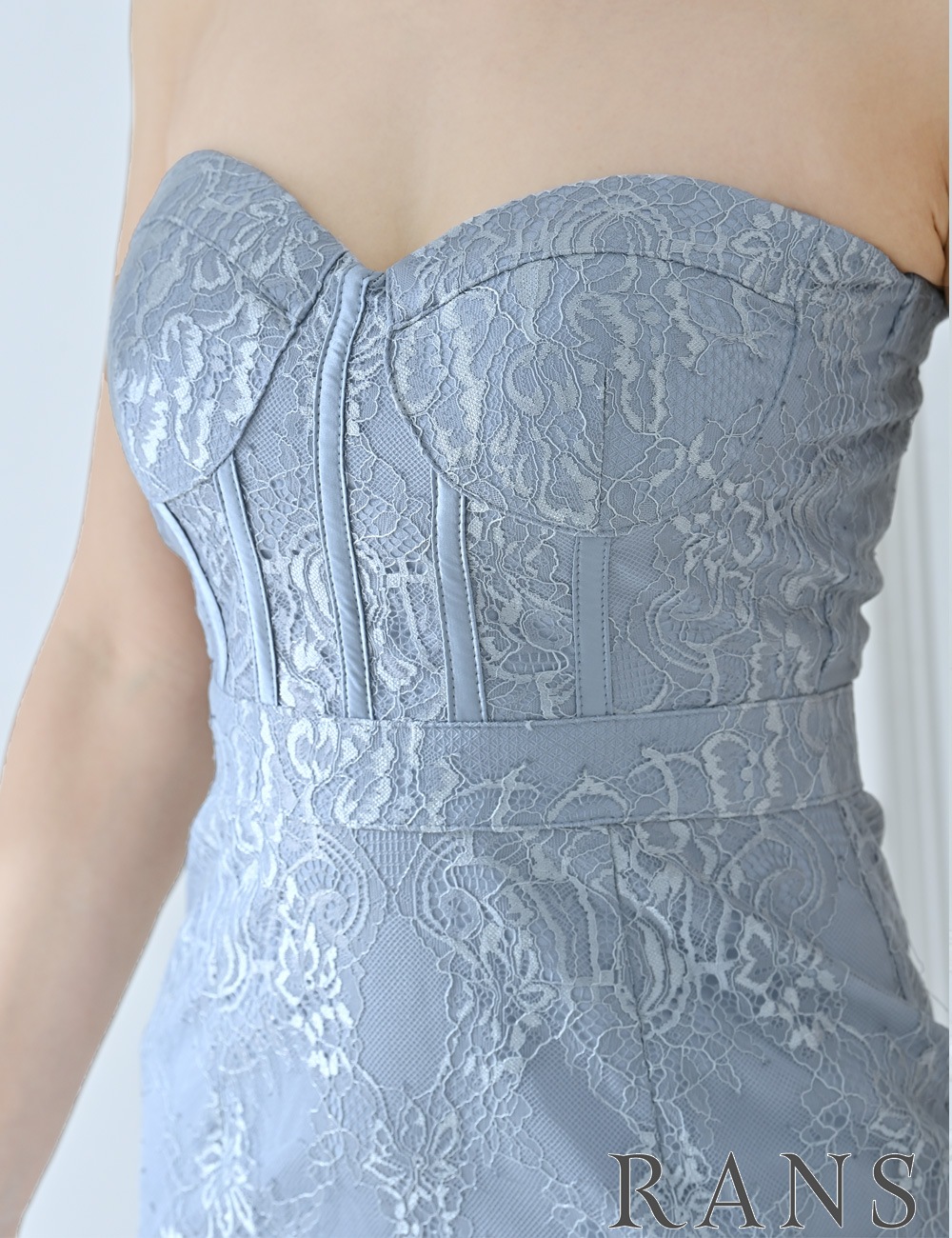 [Mのみ即納][instock]【RANS】丈長/ドレス/ワンピース/ブルー/グレー/レース/ベア/タイト