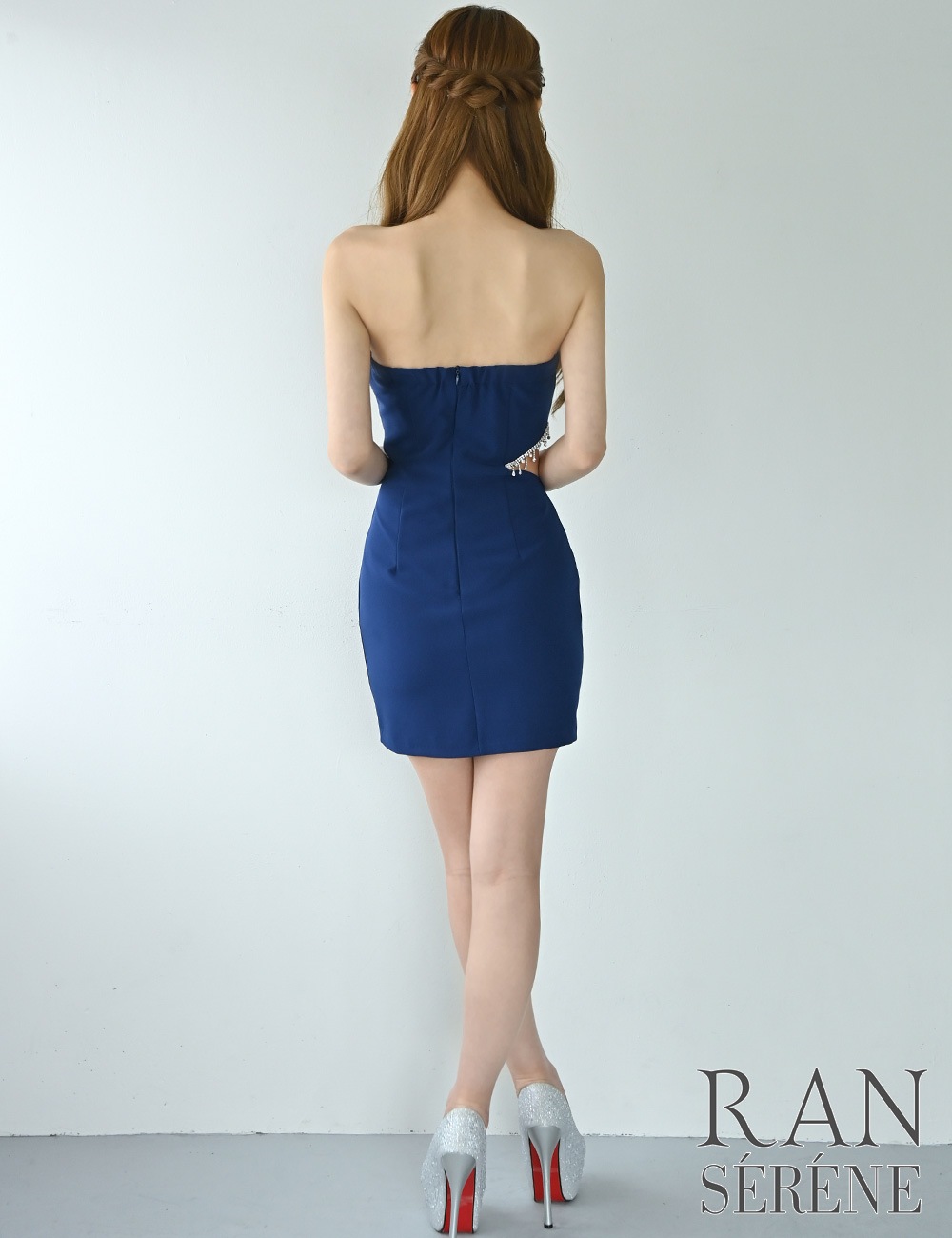 [即納][instock]【RAN SERENE】ミニ/ドレス/ワンピース/ベア/タイト/ネイビー/ビジュー/カットアウト