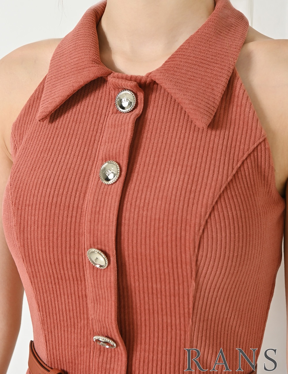 [Sのみ即納][instock]【RANS】ミニ/ドレス/ワンピース/オレンジ/襟付き/フレア/コーデュロイ