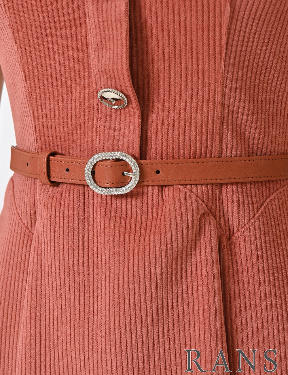 [Sのみ即納][instock]【RANS】ミニ/ドレス/ワンピース/オレンジ/襟付き/フレア/コーデュロイ