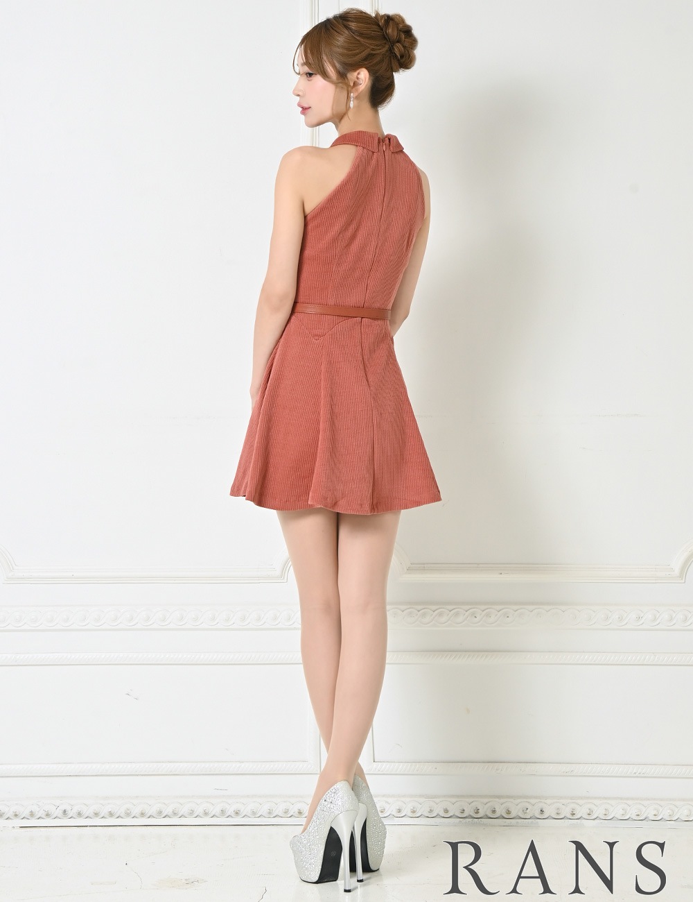 即納][instock]【RANS】ミニ/ドレス/ワンピース/オレンジ/襟付き