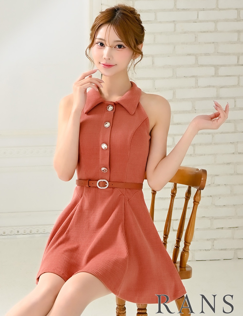 即納][instock]【RANS】ミニ/ドレス/ワンピース/オレンジ/襟付き