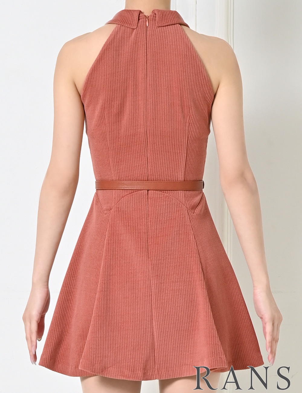 [Sのみ即納][instock]【RANS】ミニ/ドレス/ワンピース/オレンジ/襟付き/フレア/コーデュロイ