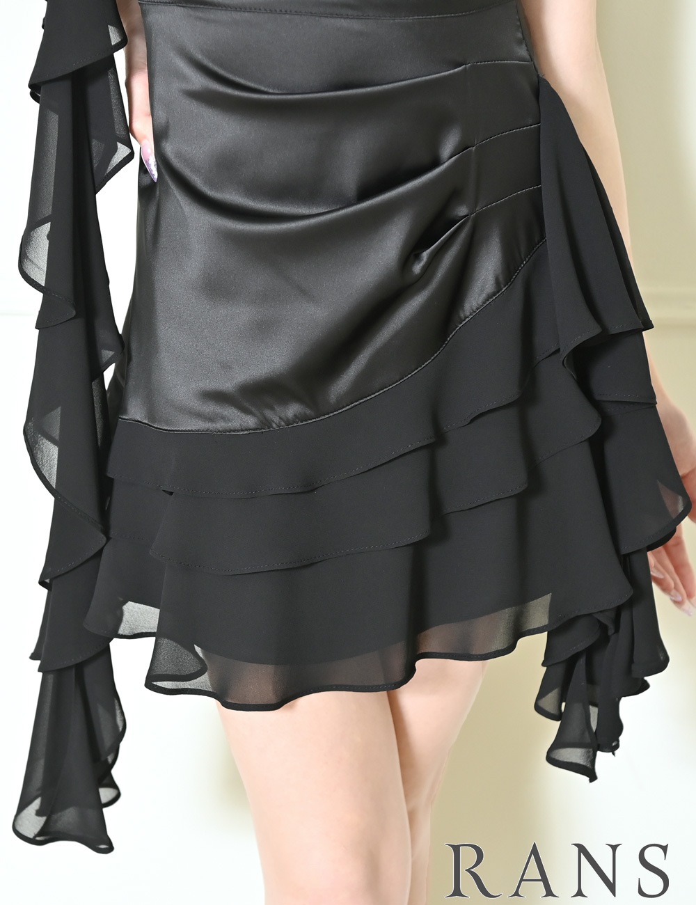 [即納][instock]【RANS】ミニ/ドレス/ワンピース/ブラック/ワンショル/フレア/コサージュ/ローズ