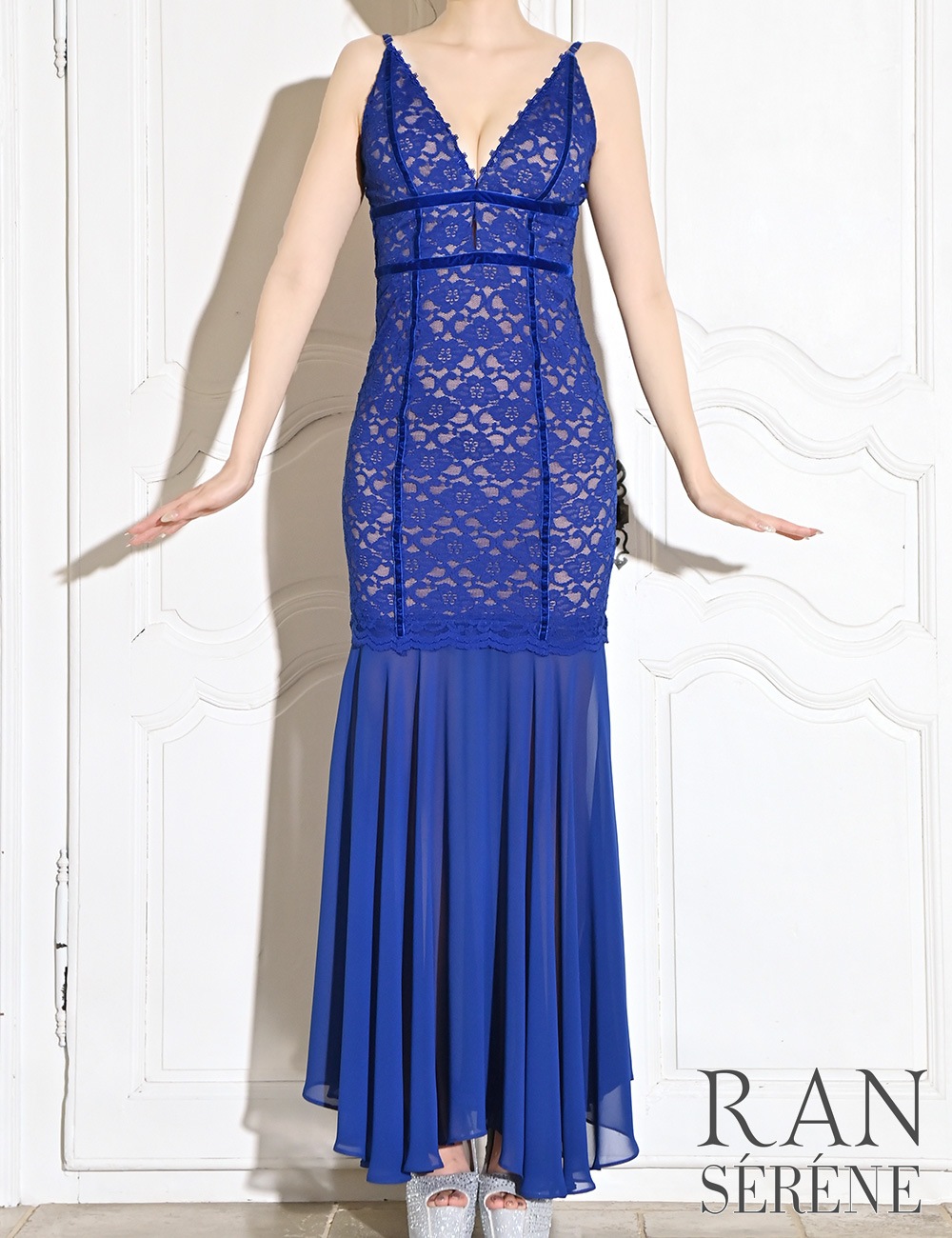 [即納][instock]【RAN SERENE】ロング/ドレス/ワンピース/ブルー/コルセット風/マーメイド/レース