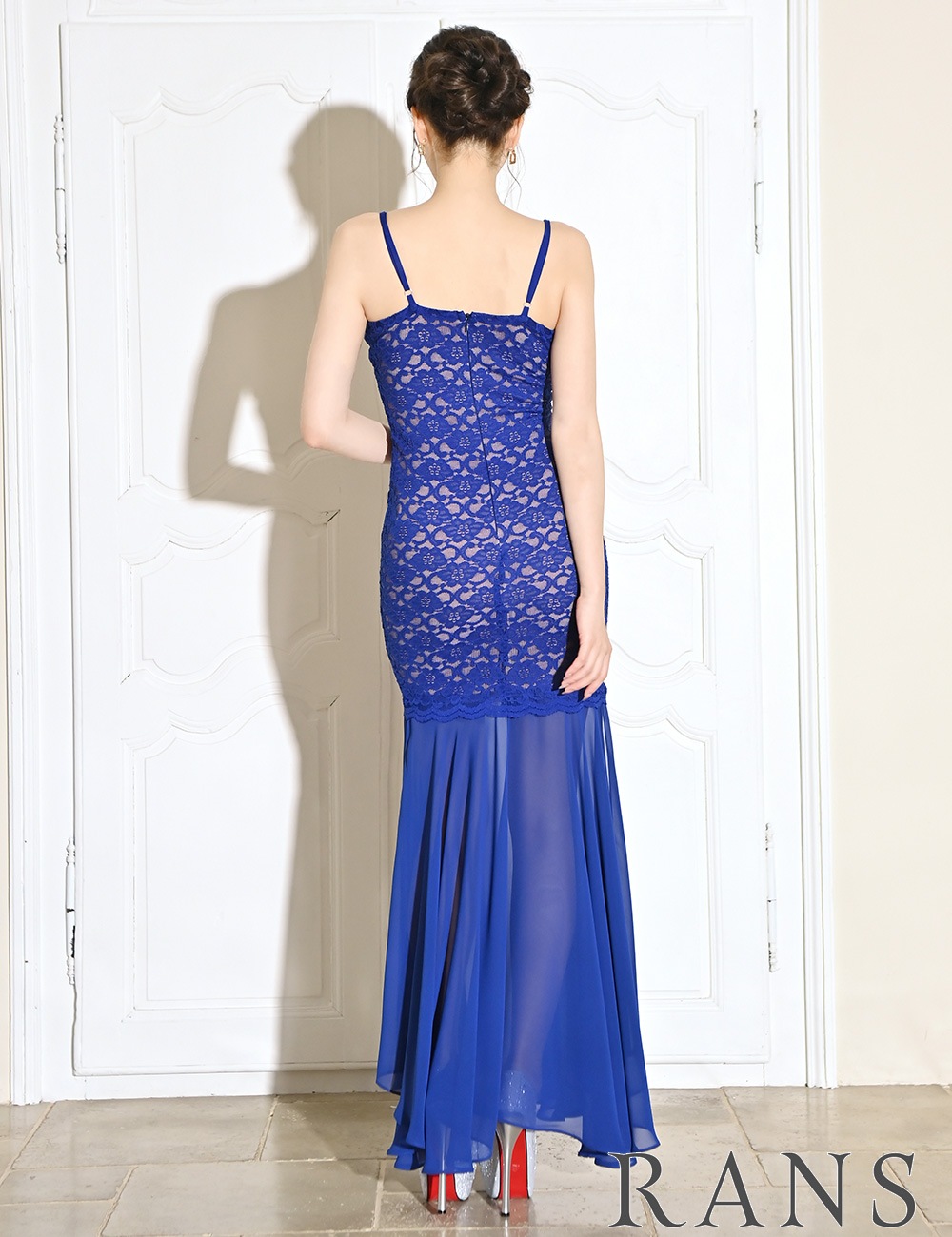 [即納][instock]【RANS】ロング/ドレス/ワンピース/ブルー/コルセット風/マーメイド/レース