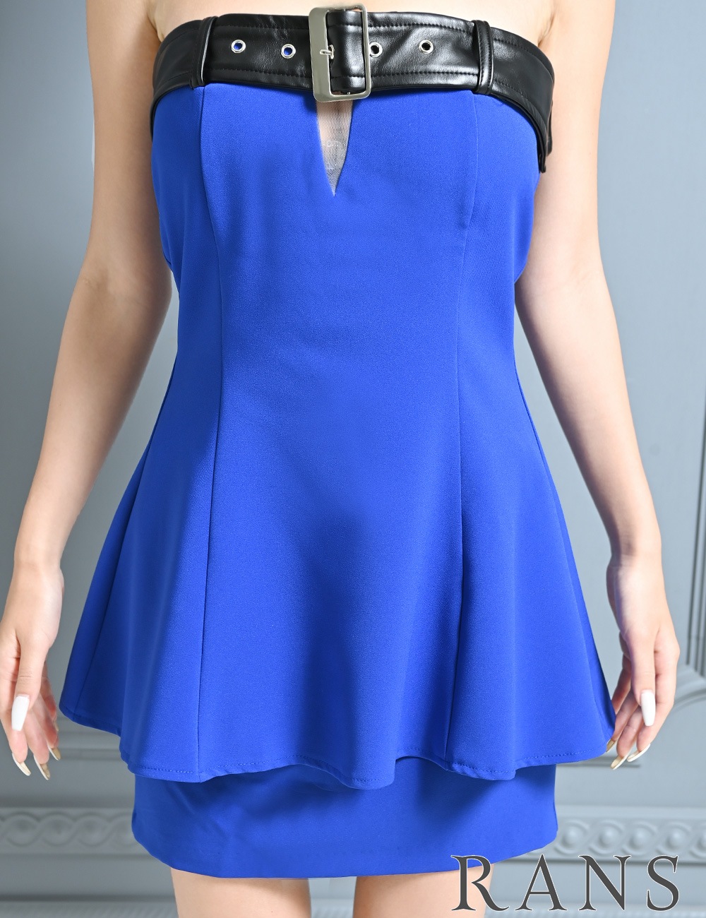 [即納][instock]【RANS】ミニ/ドレス/ワンピース/ブルー/ベア/タイト/フレア/ベルト