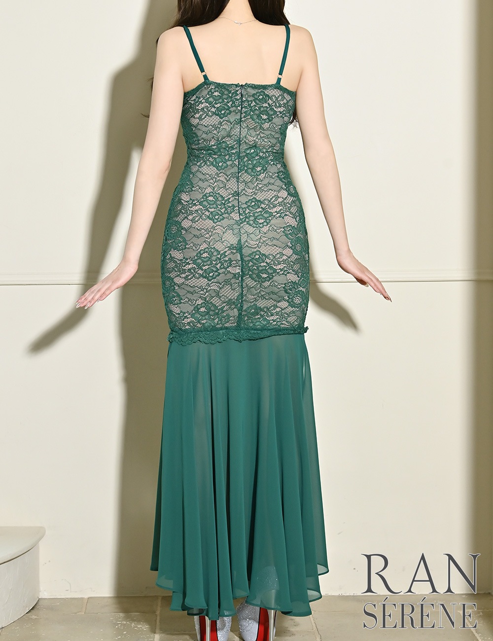 [即納][instock]【RAN SERENE】ロング/ドレス/ワンピース/グリーン/コルセット風/マーメイド/レース